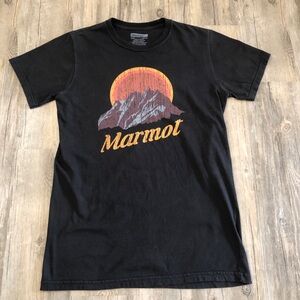 Marmot Graphic T-Shirt Small Black Organic Cotton Mountain Logo Tee S
